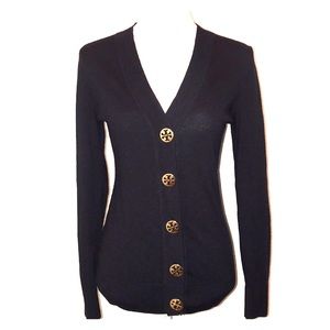 Tory Burch Merino Wool Medium Navy Cardigan